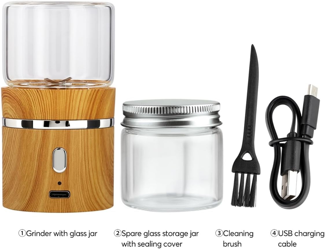 Electric Grinder Spice Crusher Rechargeable Mini Size 2" X 3.5" with 2PCS 1.7Oz/50Ml Glass Jar, Electric Herb Pill Grinder