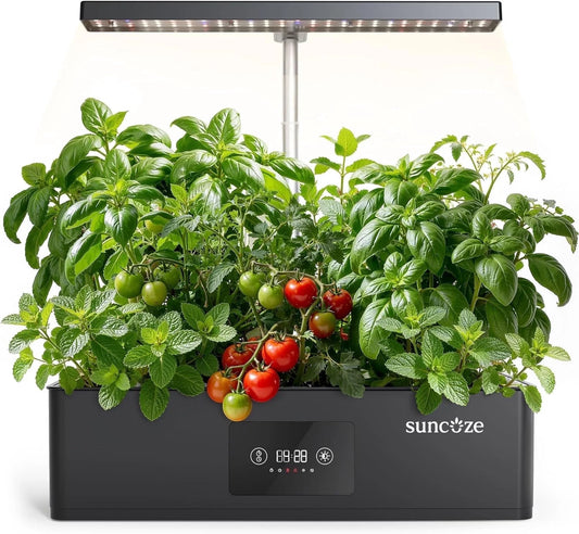 12-Pod Hydroponic Growing System with LED Grow Light, Indoor Herb Garden, Adjustable Height, Smart Timer, Black