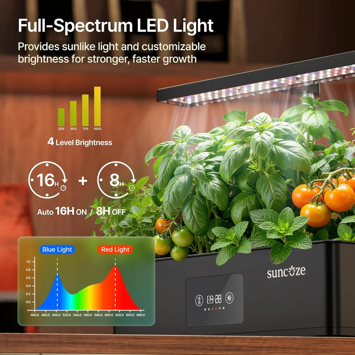 12-Pod Hydroponic Growing System with LED Grow Light, Indoor Herb Garden, Adjustable Height, Smart Timer, Black