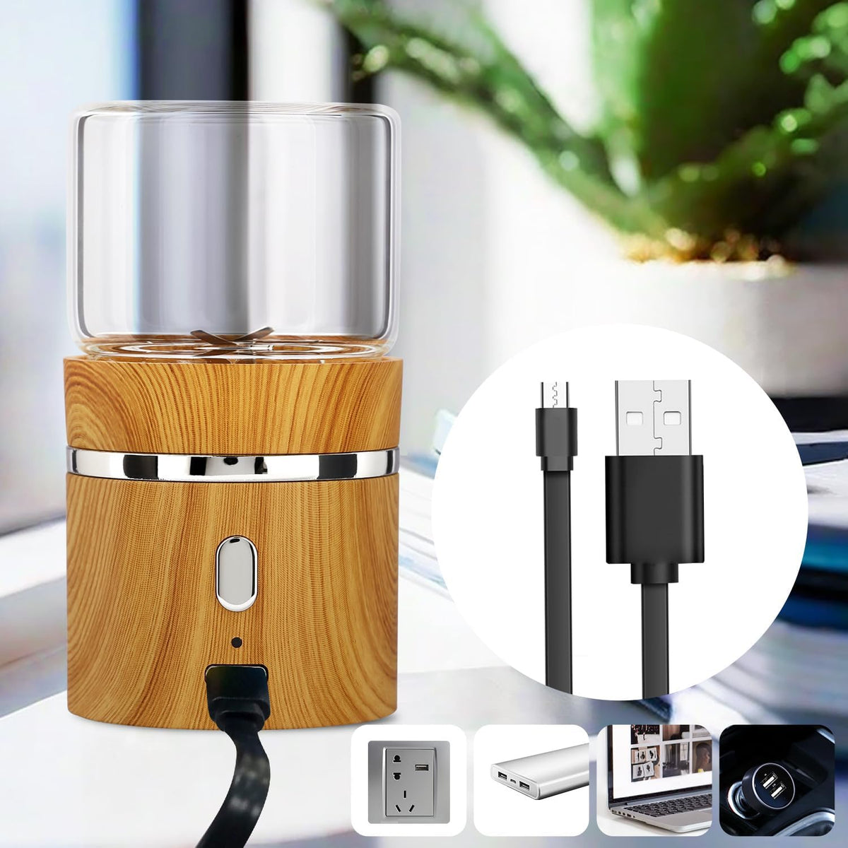 Electric Grinder Spice Crusher Rechargeable Mini Size 2" X 3.5" with 2PCS 1.7Oz/50Ml Glass Jar, Electric Herb Pill Grinder
