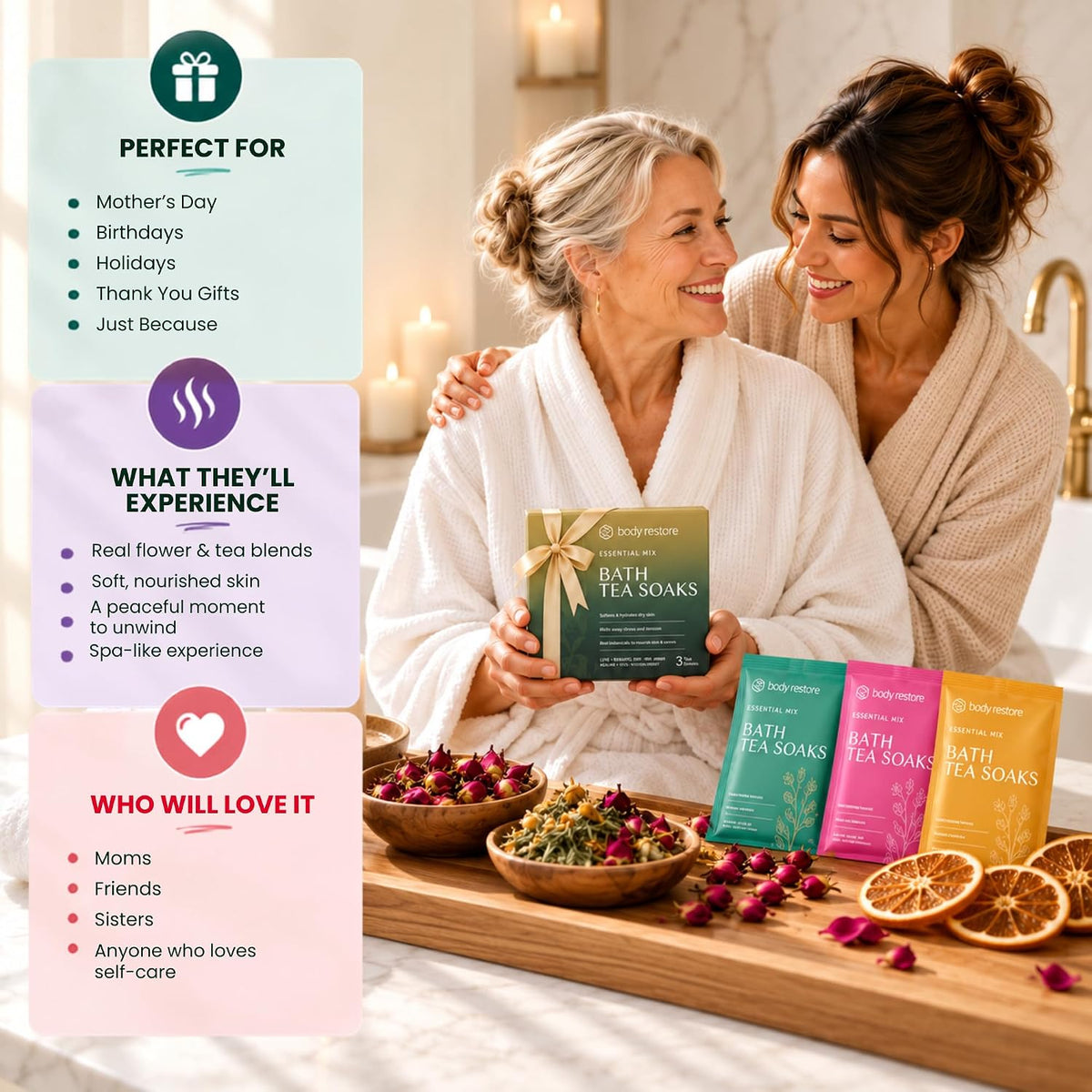 Bath Tea Soaks Birthday Gift for Women & Men - Variety 3 Pack