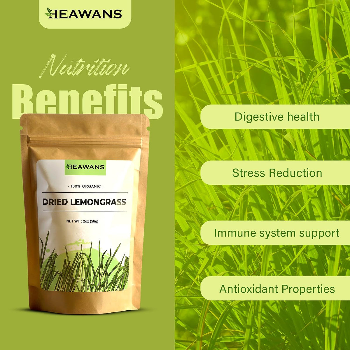 Organic Dried Lemongrass Cut 2 Oz / 56G