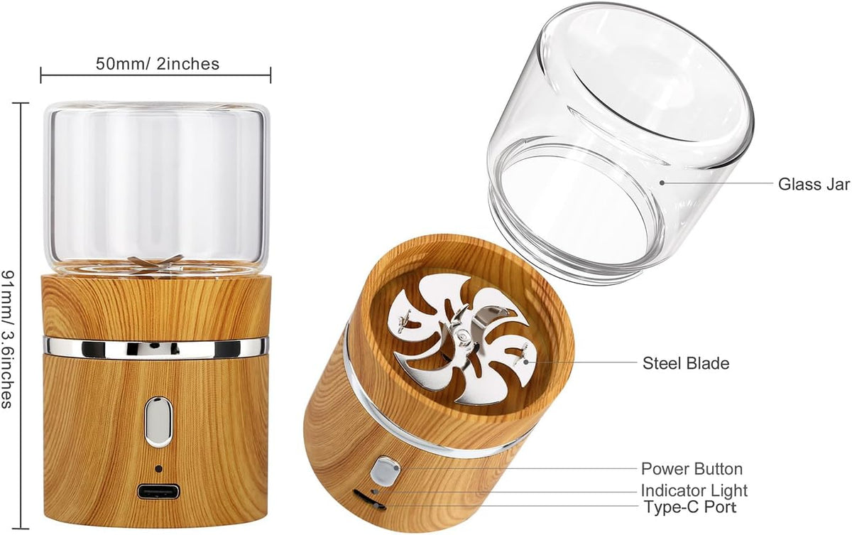 Electric Grinder Spice Crusher Rechargeable Mini Size 2" X 3.5" with 2PCS 1.7Oz/50Ml Glass Jar, Electric Herb Pill Grinder