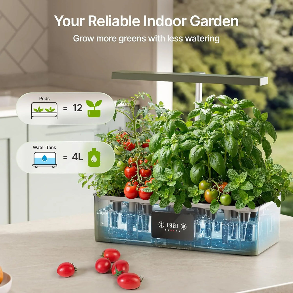 12-Pod Hydroponic Growing System with LED Grow Light, Indoor Herb Garden, Adjustable Height, Smart Timer, Black