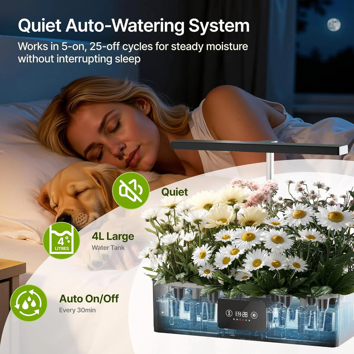 12-Pod Hydroponic Growing System with LED Grow Light, Indoor Herb Garden, Adjustable Height, Smart Timer, Black