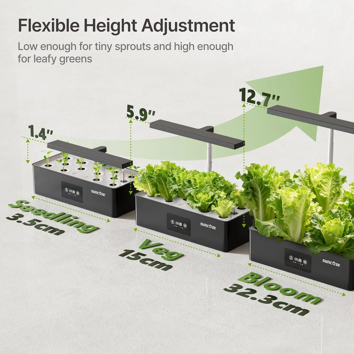 12-Pod Hydroponic Growing System with LED Grow Light, Indoor Herb Garden, Adjustable Height, Smart Timer, Black
