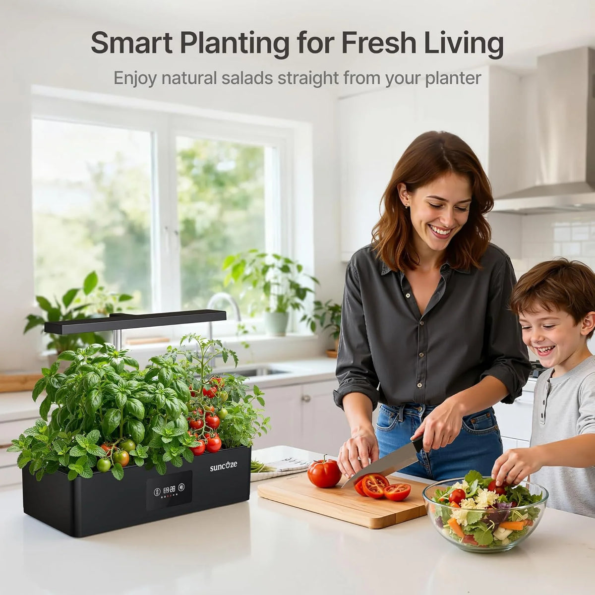 12-Pod Hydroponic Growing System with LED Grow Light, Indoor Herb Garden, Adjustable Height, Smart Timer, Black