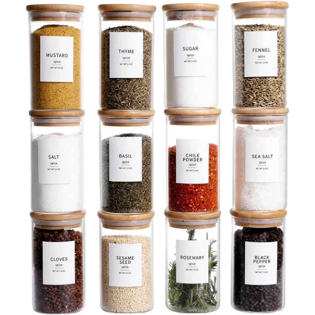 Airtight Glass Spice Jars Bamboo Lids For Pantry Storage