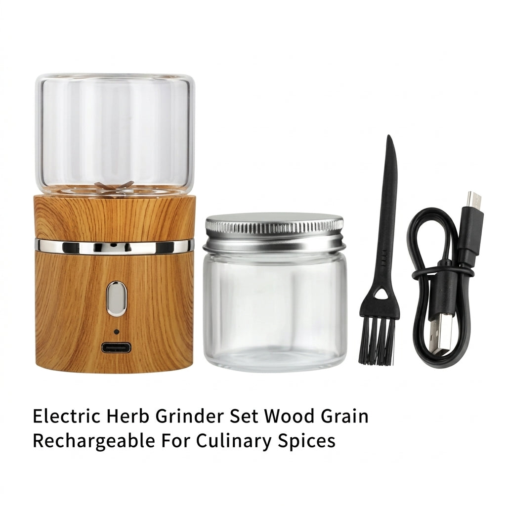 Electric Herb Grinder Set Wood Grain Rechargeable For Culinary Spices