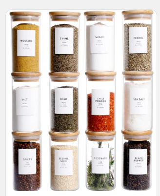 Airtight Glass Spice Jars Bamboo Lids For Pantry Storage