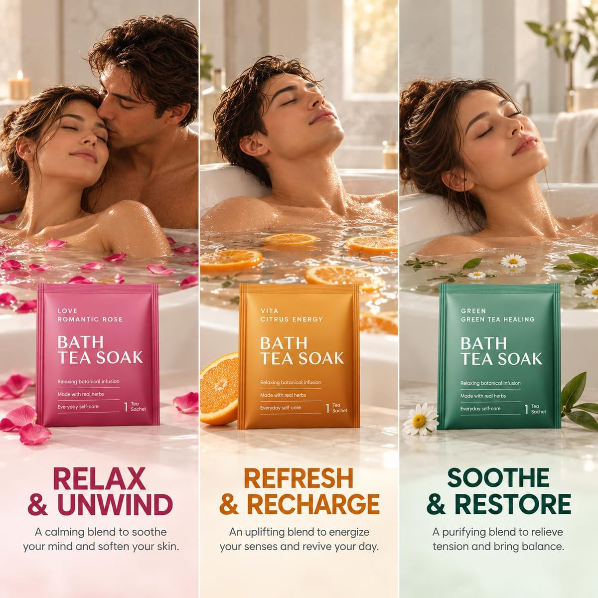 Bath Tea Soaks Birthday Gift for Women & Men - Variety 3 Pack