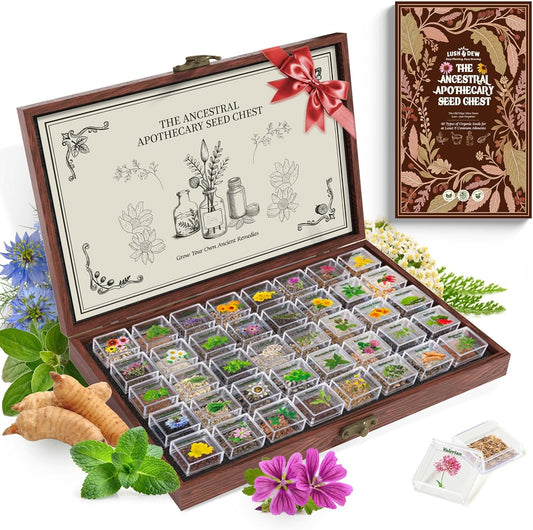 Lush&Dew Ancestral Apothecary Medicinal Tea Herb Seed Chest, Gardening Gift