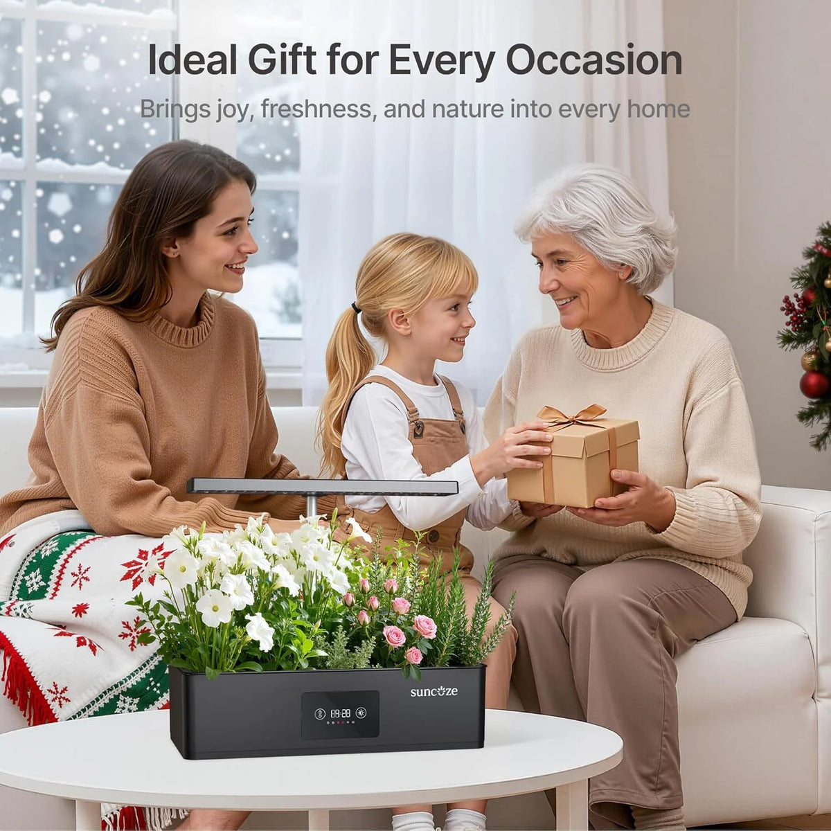 12-Pod Hydroponic Growing System with LED Grow Light, Indoor Herb Garden, Adjustable Height, Smart Timer, Black