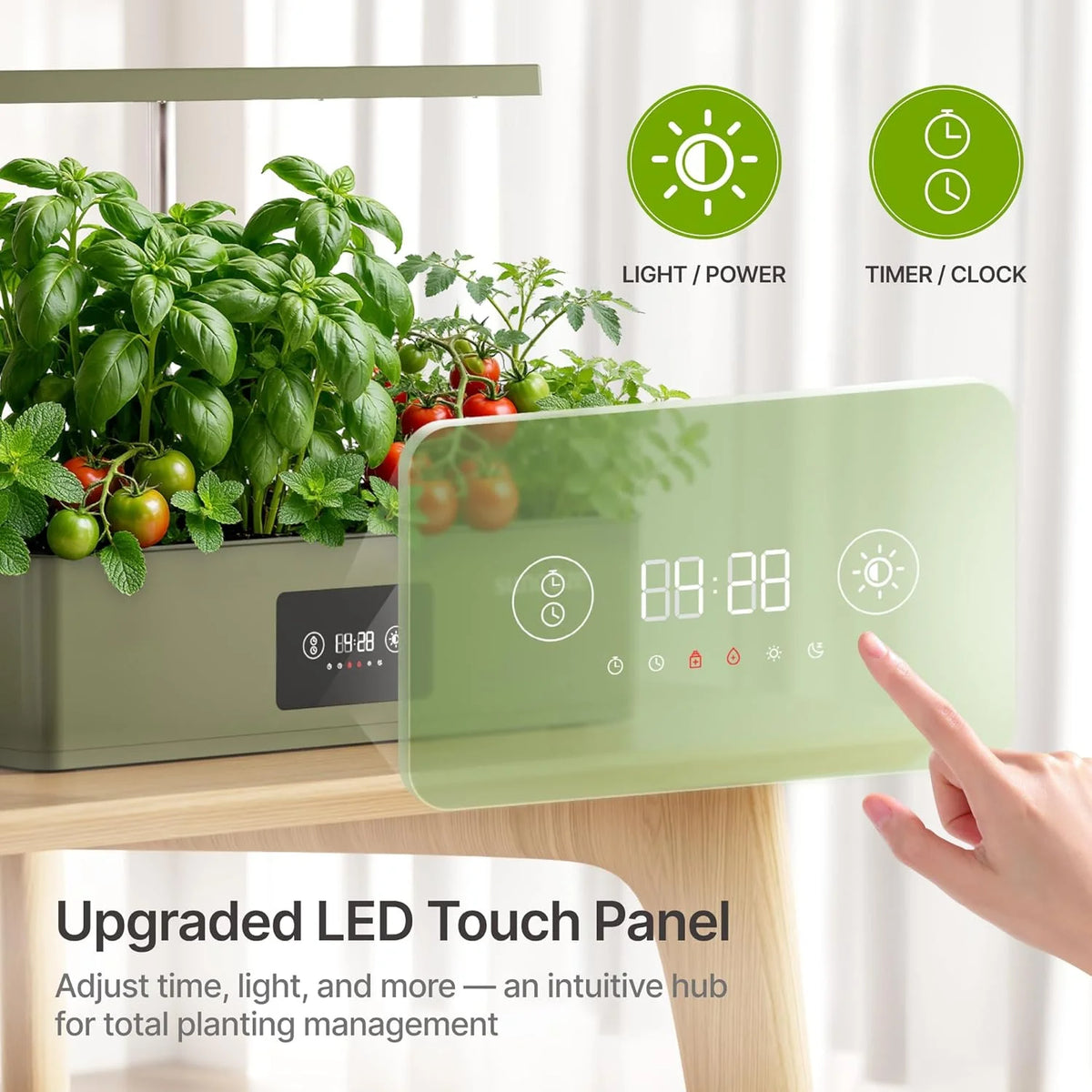 12-Pod Hydroponic Growing System with LED Grow Light, Indoor Herb Garden, Adjustable Height, Smart Timer, Black