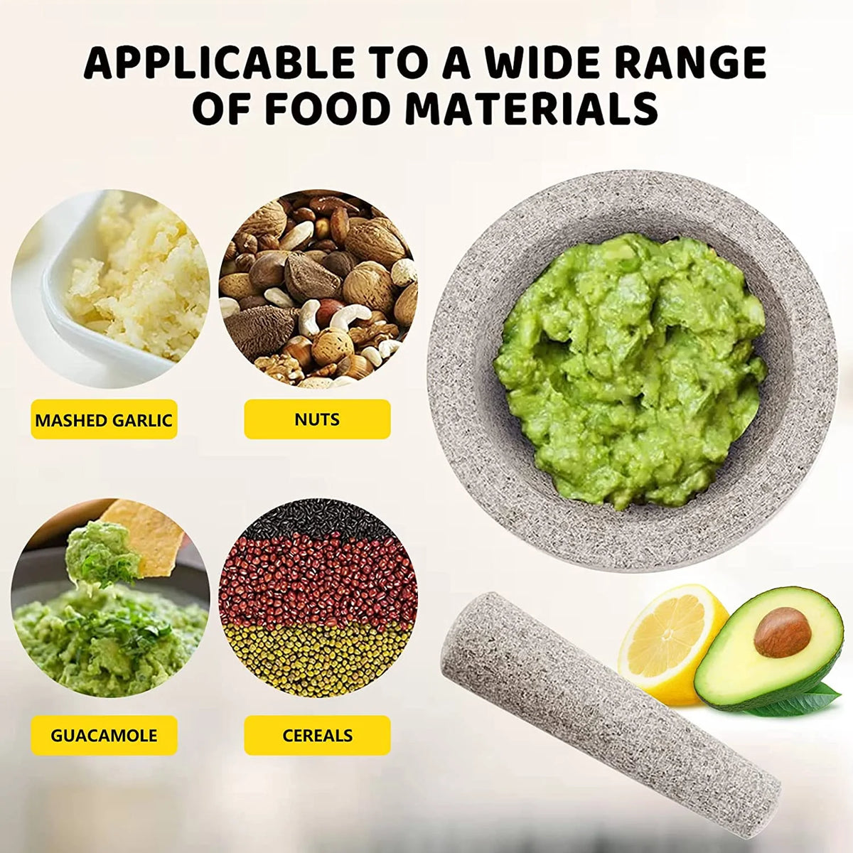 Solid Heavy-Duty Granite Mortar and Pestle Set (6-Inch / 2 Cup Capacity)