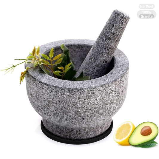 Solid Heavy-Duty Granite Mortar and Pestle Set (6-Inch / 2 Cup Capacity)